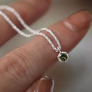 Simulated Emerald CZ Necklace – 14K Gold Plated 925 Silver, Dainty Round Pendant